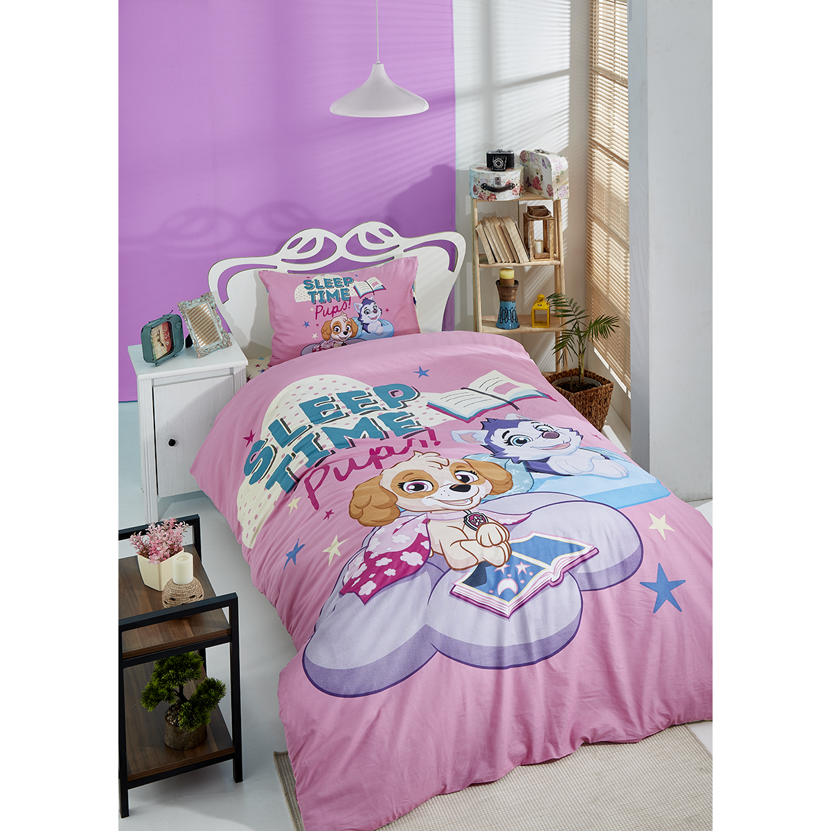 Детски спален комплект, Paw Patrol Bed time, 100% памук ранфорс, 2 части, за момиче